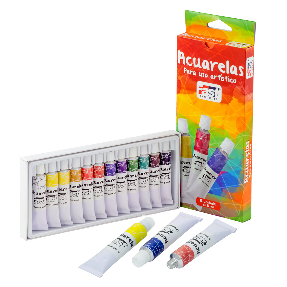 ACUARELA FAST PROFESIONAL 12 ML CAJA 12 COLORES