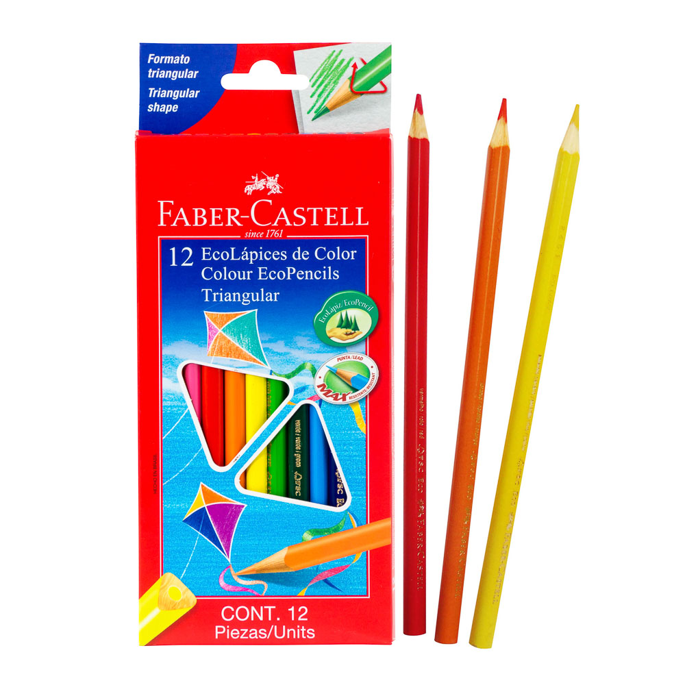 CRAYON DE MADERA FABER CASTELL 120512E 12 COL. LARGO TRIANGULAR