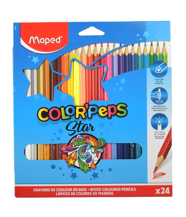 CRAYON DE MADERA MAPED 183224 COLOR PEPS TRIANGULAR LARGO, 24 COLORES