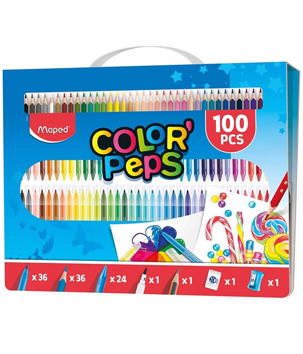 MARCADORES EN ESTUCHE MAPED 907003 KIT COLOR PEPS 100 PIEZAS, SURTIDO