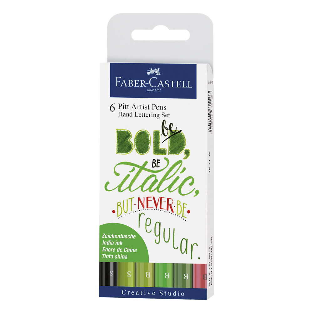 MARCADORES EN ESTUCHE FABER CASTELL 167117 LETTERING 6 COL. VERDES