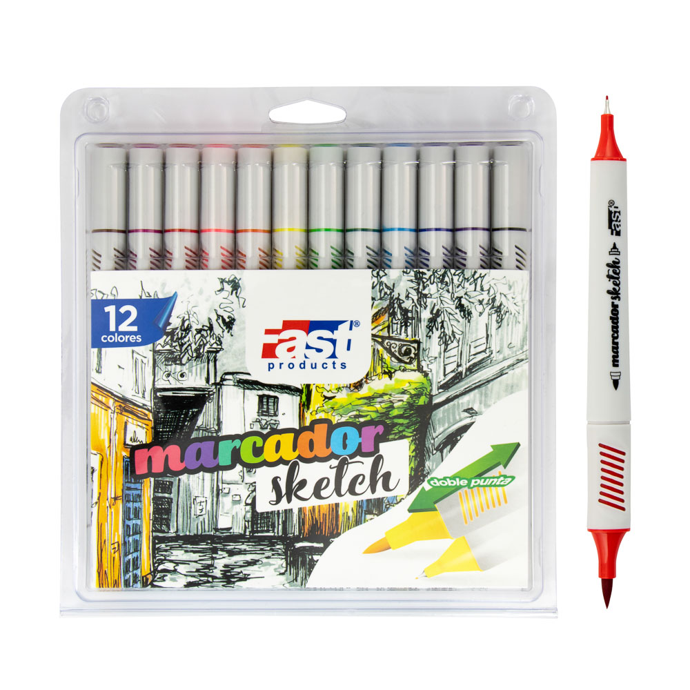 MARCADORES EN ESTUCHE FAST 12 COL. SKETCH DOBLE PUNTA 