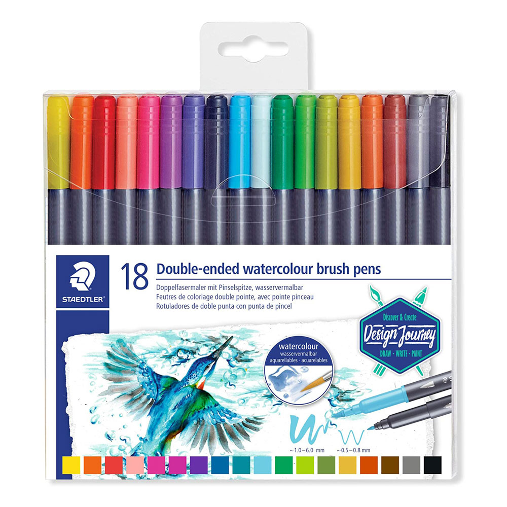 MARCADORES EN ESTUCHE STAEDTLER 3001 18 COL. ACUARELABLE DOBLE PUNTA