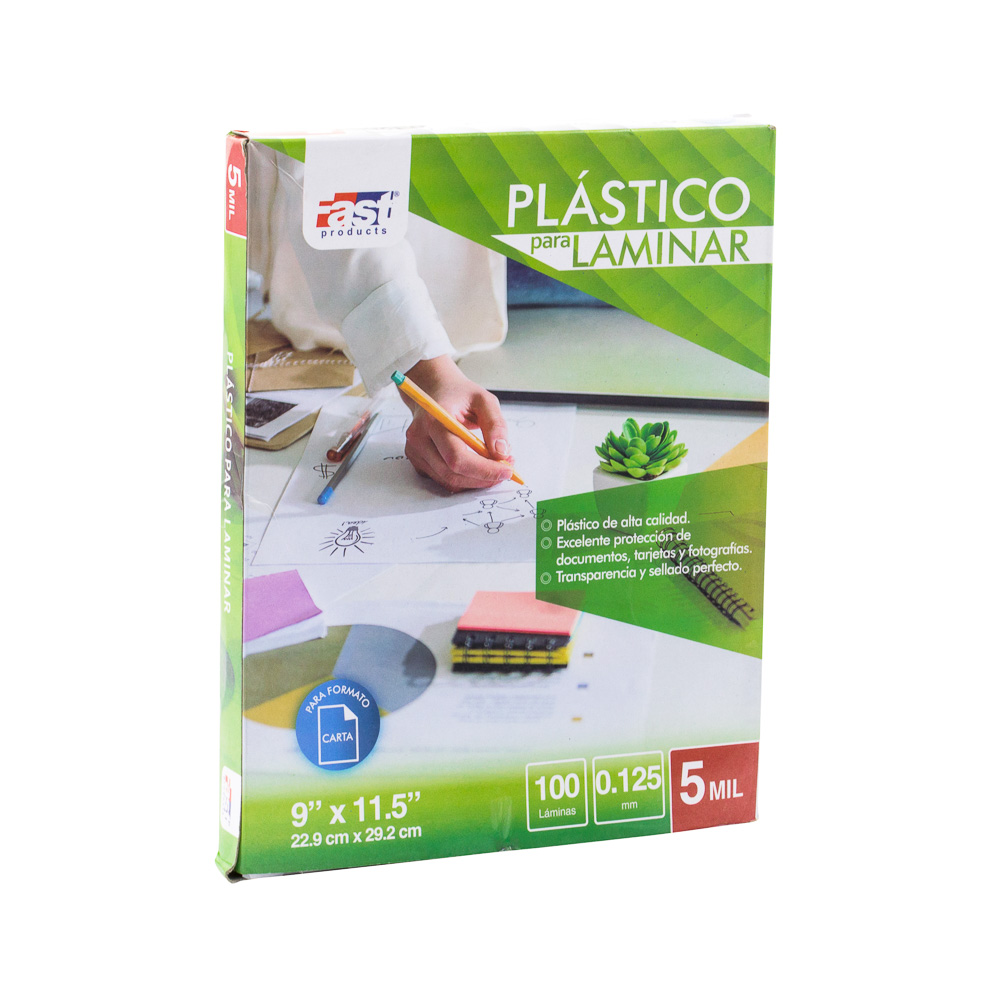 PLASTICO PARA LAMINAR FAST CX100 CARTA 9"X11.5" X 5 MILESIMAS