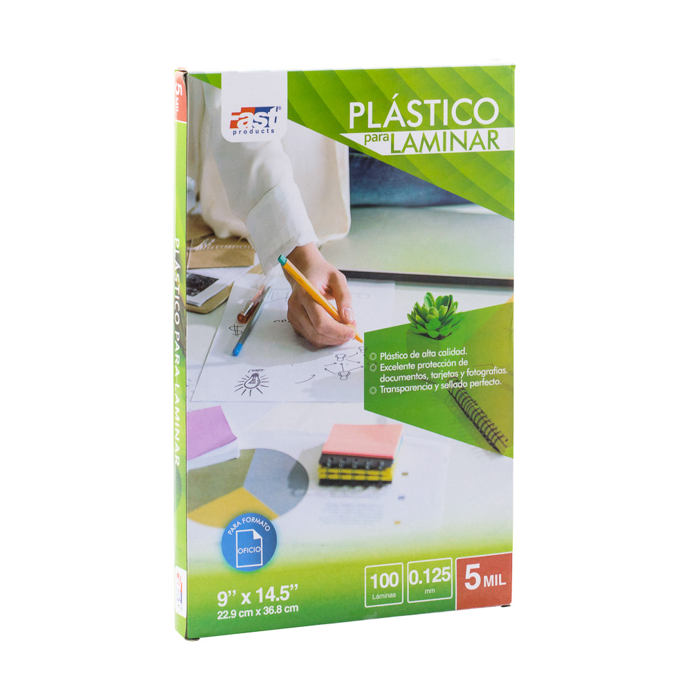 PLASTICO PARA LAMINAR FAST CX100 OFICIO 9"X14.5" X 5 MILESIMAS