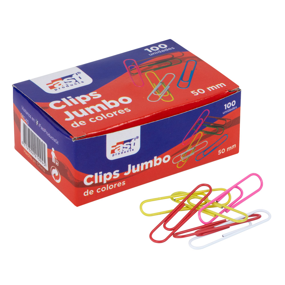 CLIPS JUMBO FAST COLORES CAJA X 100