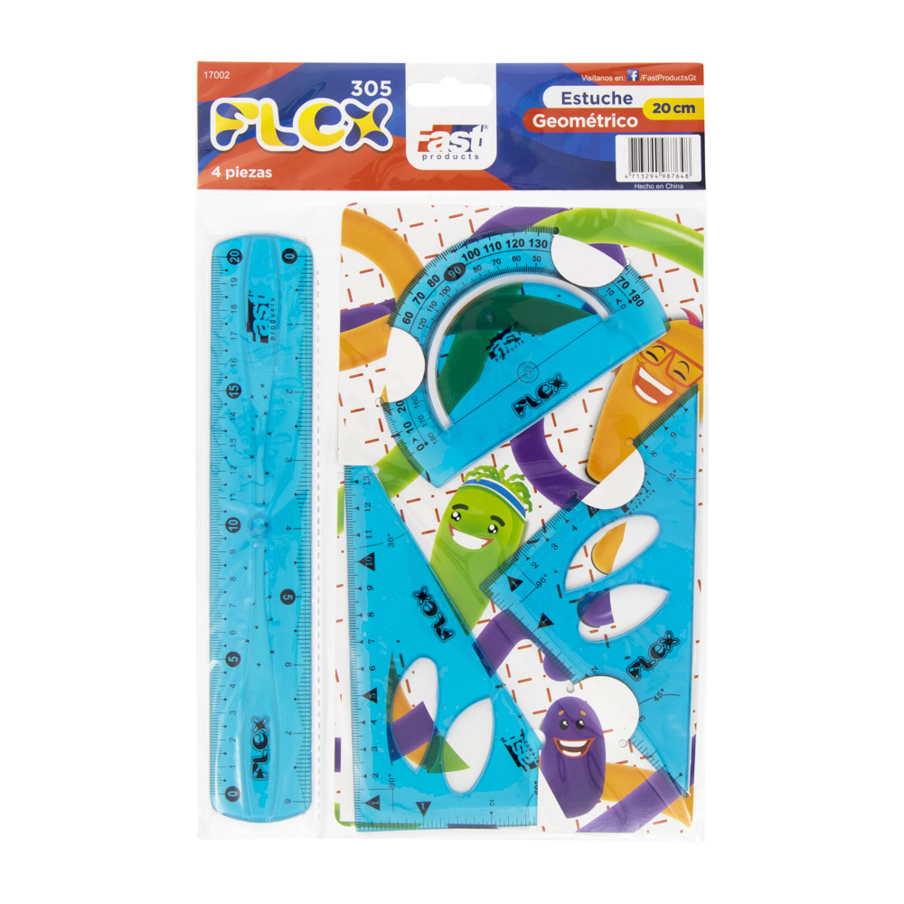 ESTUCHE GEOMETRICO FAST 305 PEQUEÑO FLEXIBLE C/REGLA 20 CM