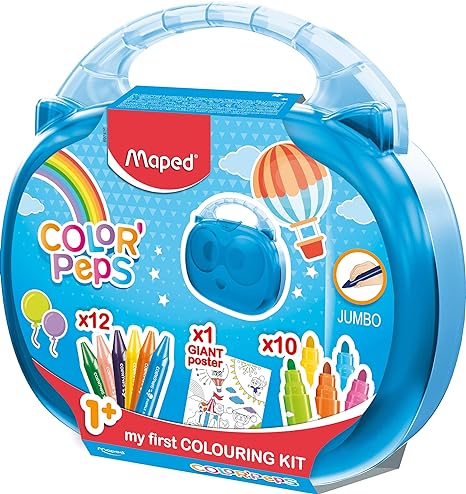 ESTUCHE MAPED 897416 SET PRIMERA EDAD PLASTICO INCLUYE CRAYONES, AZUL-VERDE