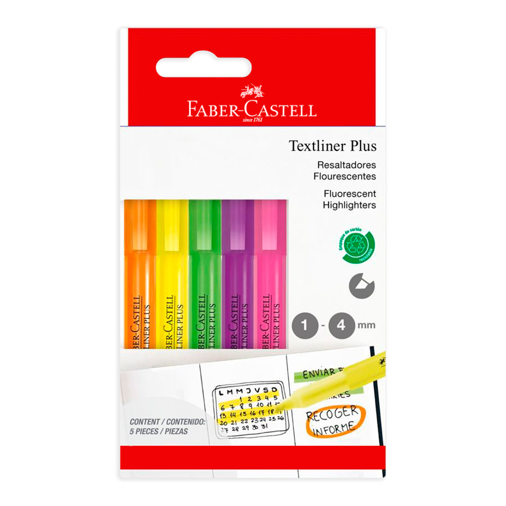 MARCADOR RESALTADOR FABER CASTELL 5 COL. AMA,VER,ANA,ROSA,VIO