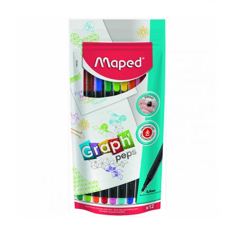 MARCADORES EN ESTUCHE MAPED 749158 GRAPH PEPS EN BOLSA STAND UP 12 COLORES