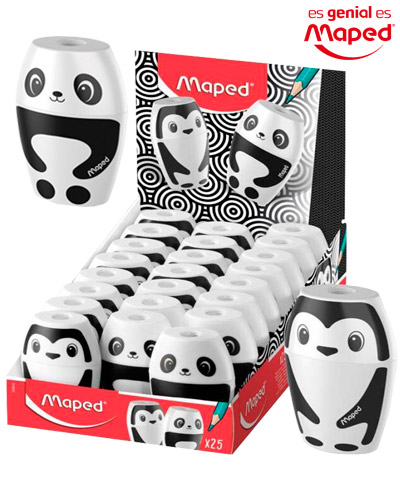 SACAPUNTAS MAPED 034014 SHAKKY (PANDA Y PINGÜINO) 1 AGUJERO BLANCO-NEGRO