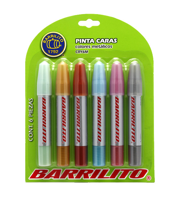 CRAYON BARRILITO CRY6M PINTA CARITAS 6 COLORES METALICOS 