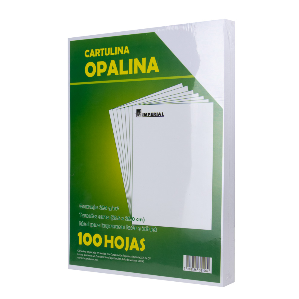 CARTULINA OPALINA IMPERIAL CARTA 220GR BLANCA 100 HOJAS