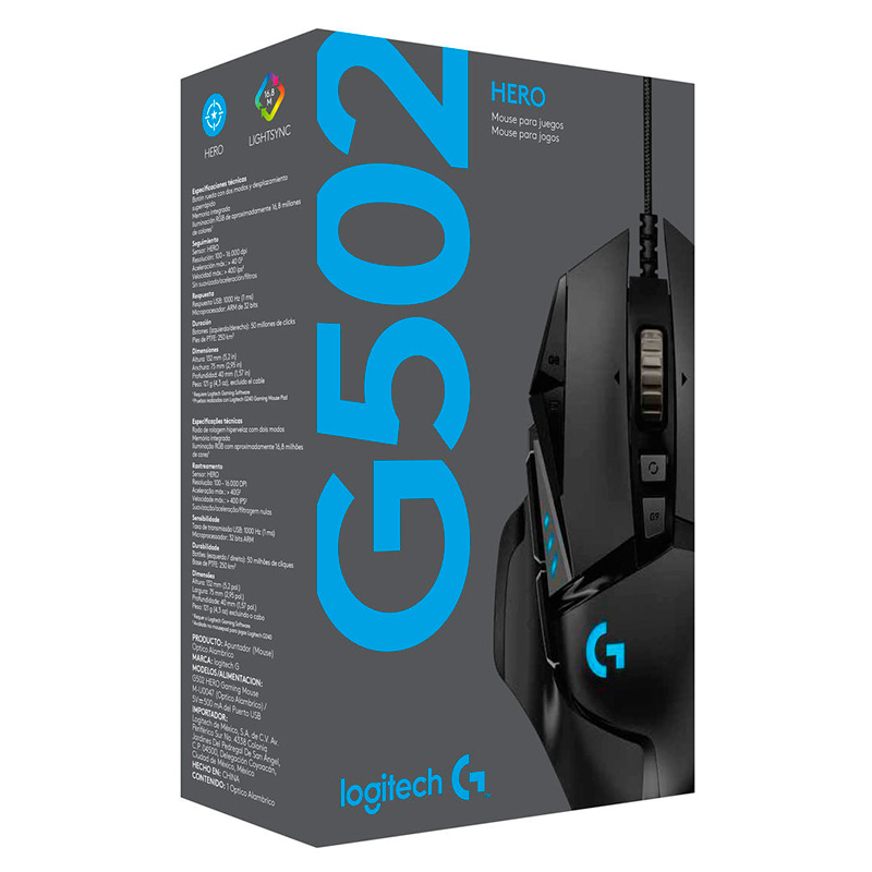 MOUSE GAMING ALÁMBRICO ÓPTICO LOGITECH G502 HERO 16000DPI 11 BOTONES