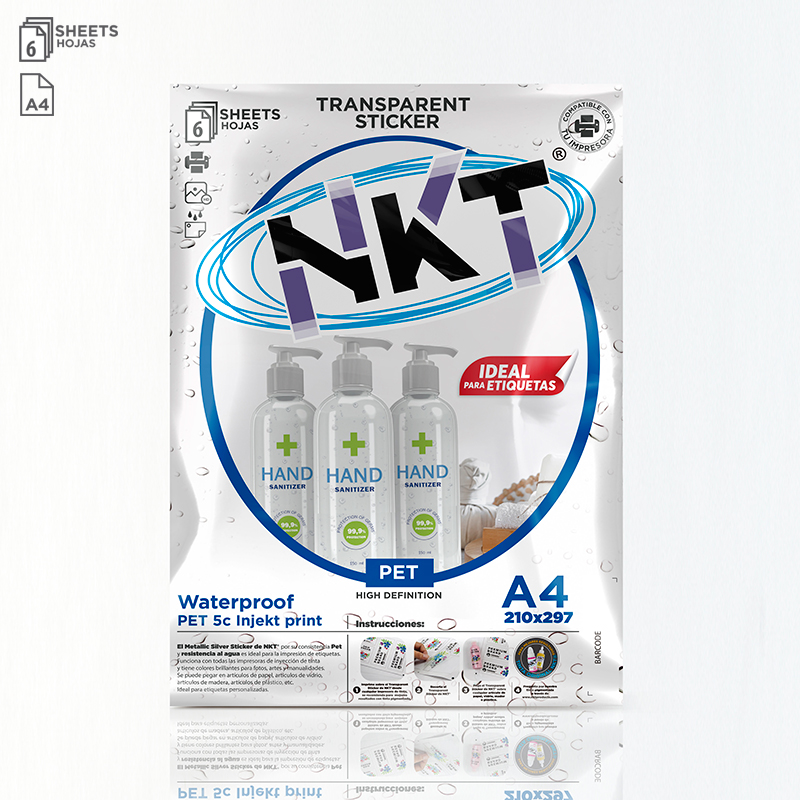 PAPEL ADHESIVO A4 TRANSPARENTE GLOSSY WATERPROOF NKT