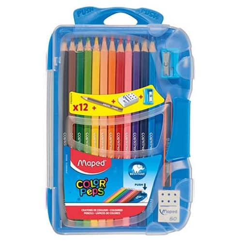 CRAYON DE MADERA MAPED 832032 COLOR PEPS TRIANGULAR + ACCESORIOS, 12 COLORES