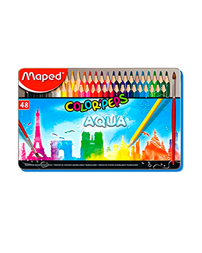 CRAYON DE MADERA MAPED 836018 COLOR PEPS AQUA 48 COL. ACUARELABLES C/METAL