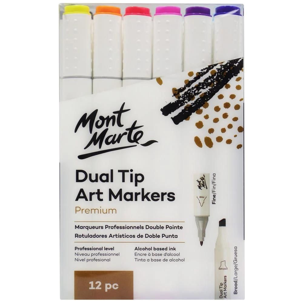 MONT MARTE PREMIUM ROTULADORES DOBLE PUNTA PARA ARTE 12 COL