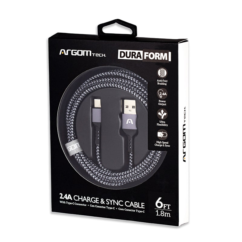 CABLE USB-C A USB ARGOM 1.8 METROS TRENZADO BLANCO