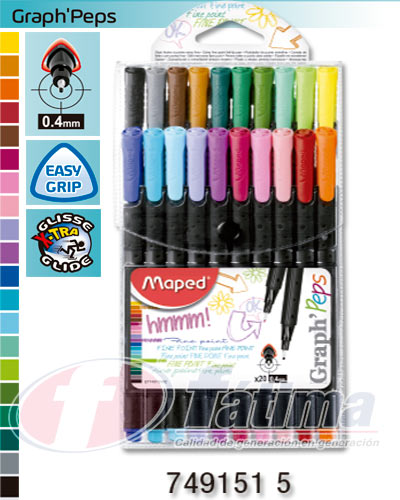 MARCADOR PERMANENTE MAPED 749151 EN ESTUCHE GRAPH PEPS P. 0.4MM 20 COLORES 20 COLORES