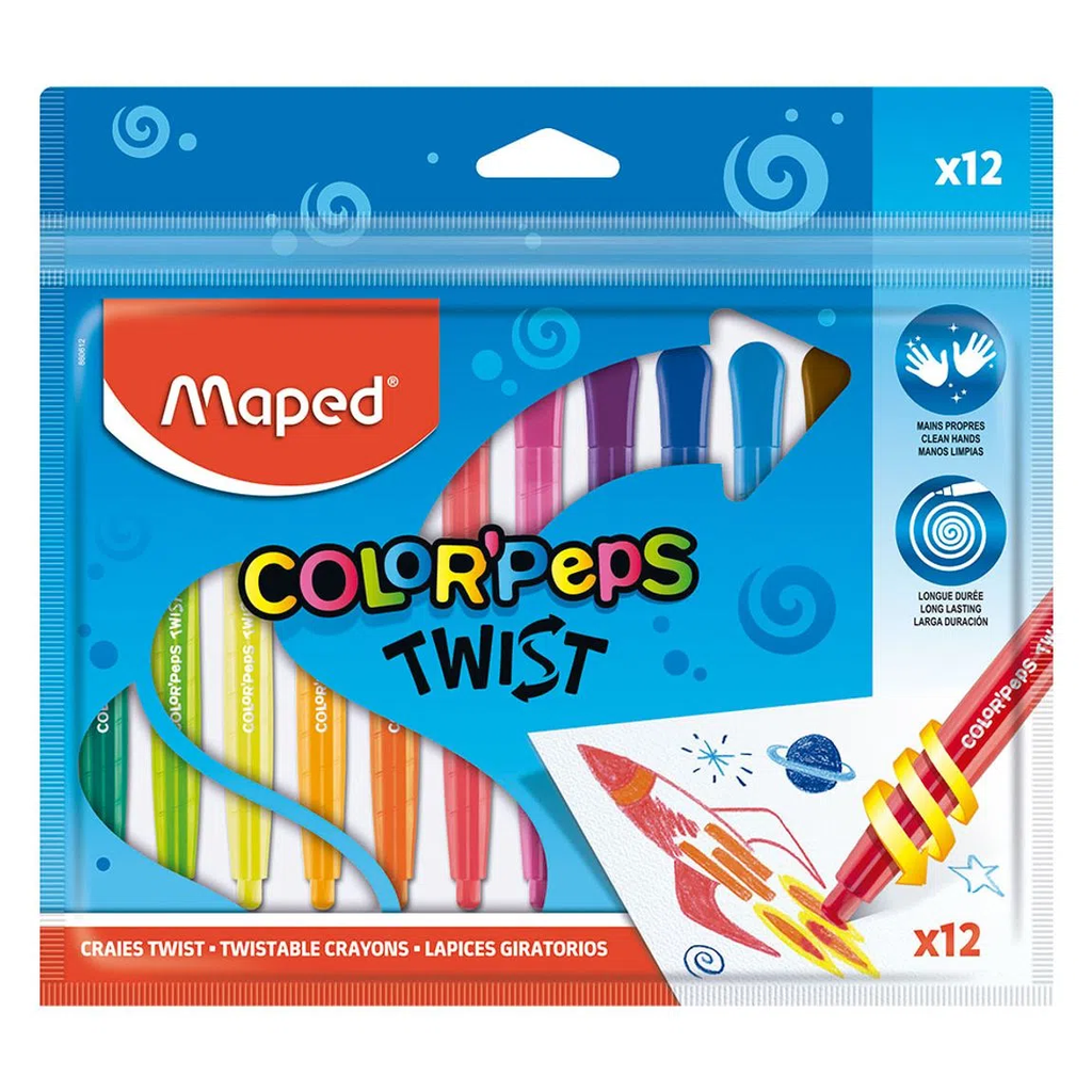 CRAYON DE CERA MAPED 860612 TWIST COLOR PEPS, 12 COLORES