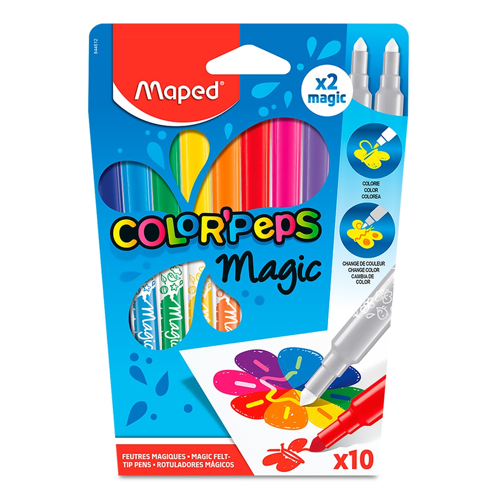 MARCADOR EN ESTUCHE MAPED 844612 10+2 BLANCOS MAGIC COLOR PEPS, 10 COLORES