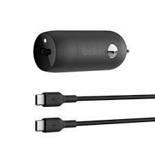 CARGADOR PARA CARRO BELKIN USB-C 30W + CABLE USB-C a USB-C NEGRO