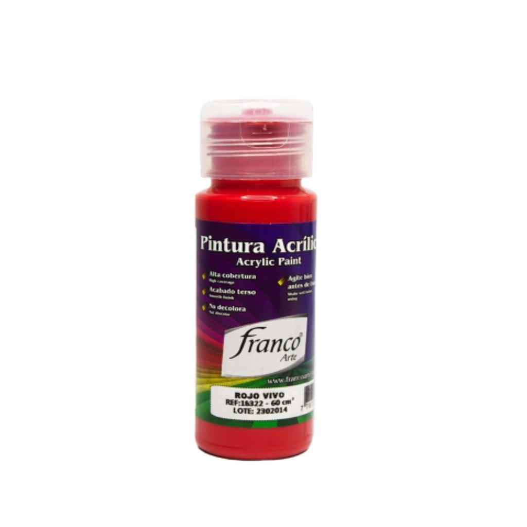 PINTURA ACRILICA 60 ML. 322 ROJO VIVO FRANCO ARTE