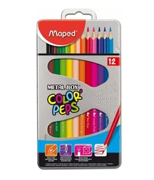 [04005125] CRAYON DE MADERA MAPED 832014 COLOR PEPS TRIANGULAR C/METAL, 12 COLORES